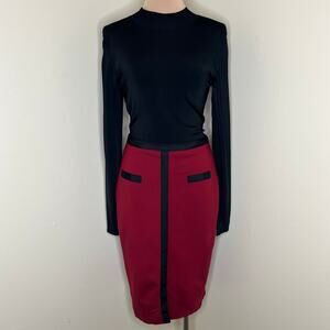 Catherine Deane Narelle Dress 6 Womens Work Sheath Midi Black Red Preppy Career
